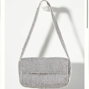 Anthropologie The Fiona Beaded Shoulder Bag Silver